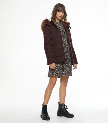 new look burgundy puffer jacket