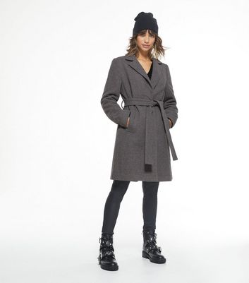 grey belted coat women's