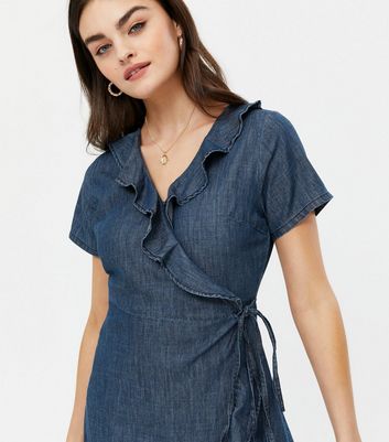 Denim frill hot sale wrap dress