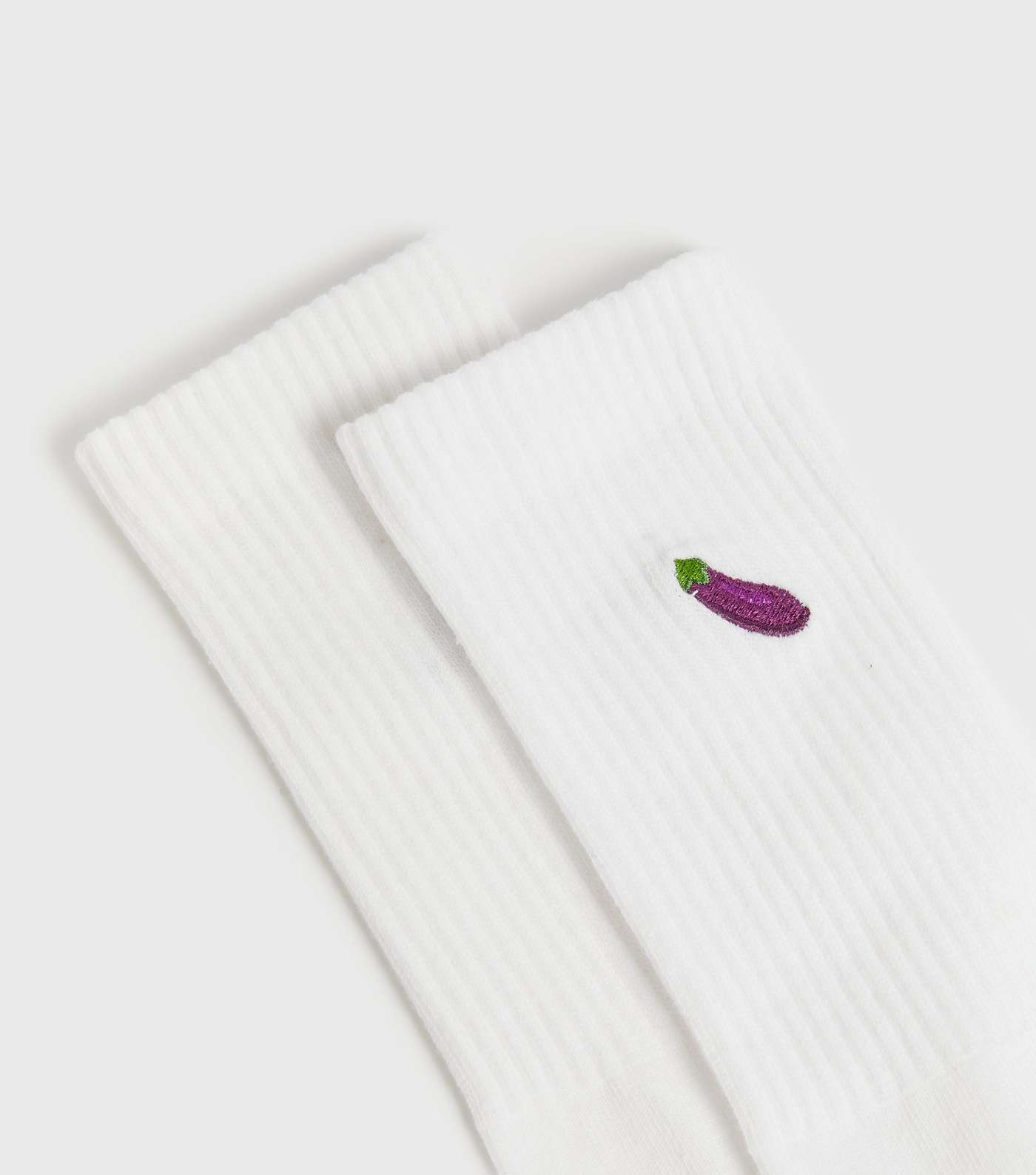 White Aubergine Embroidered Ribbed Socks Image 2