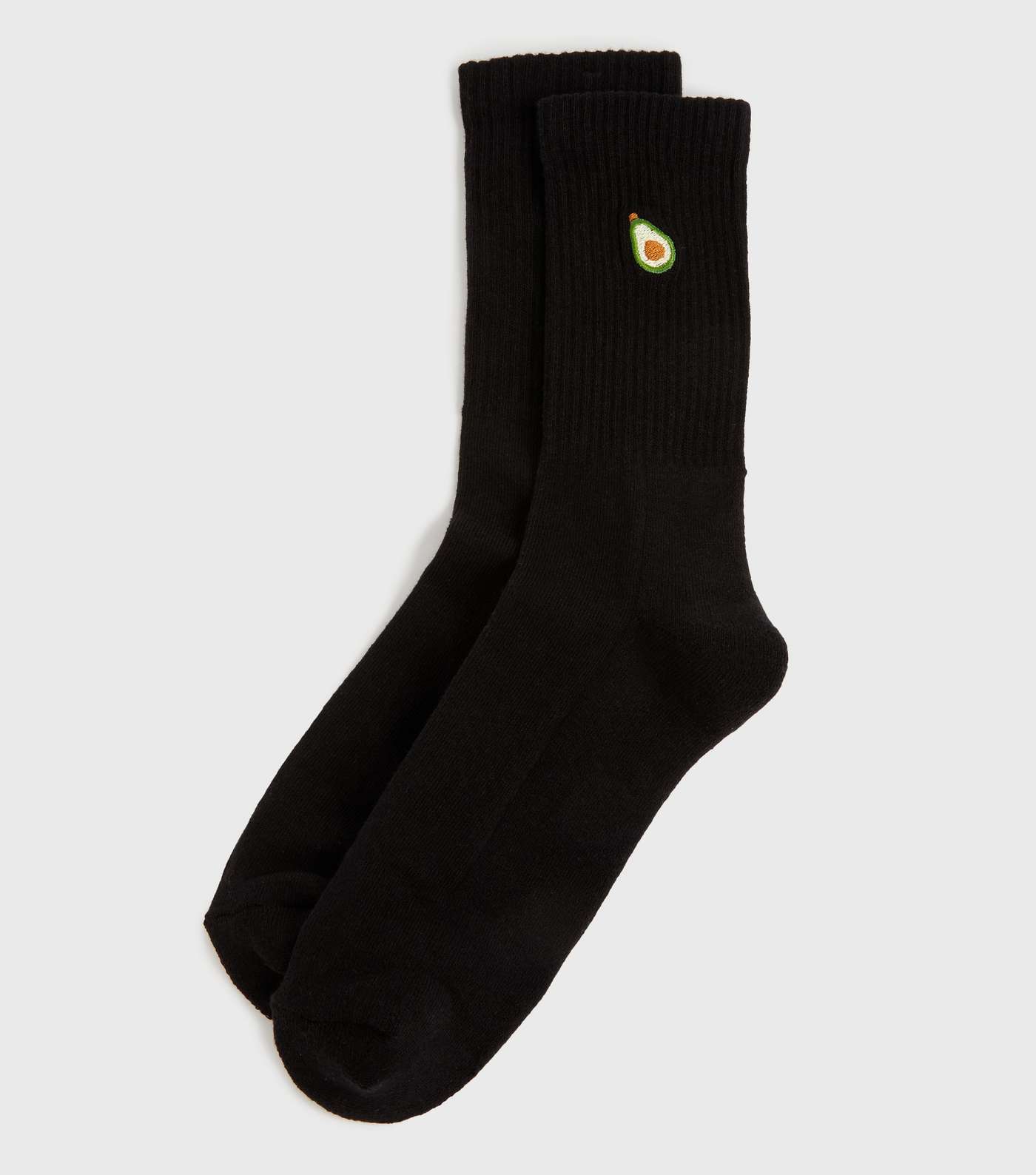Black Avocado Embroidered RIbbed Socks