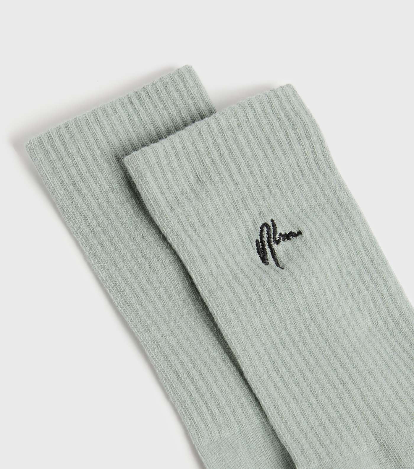 Olive Ribbed NLM Embroidered Socks Image 2