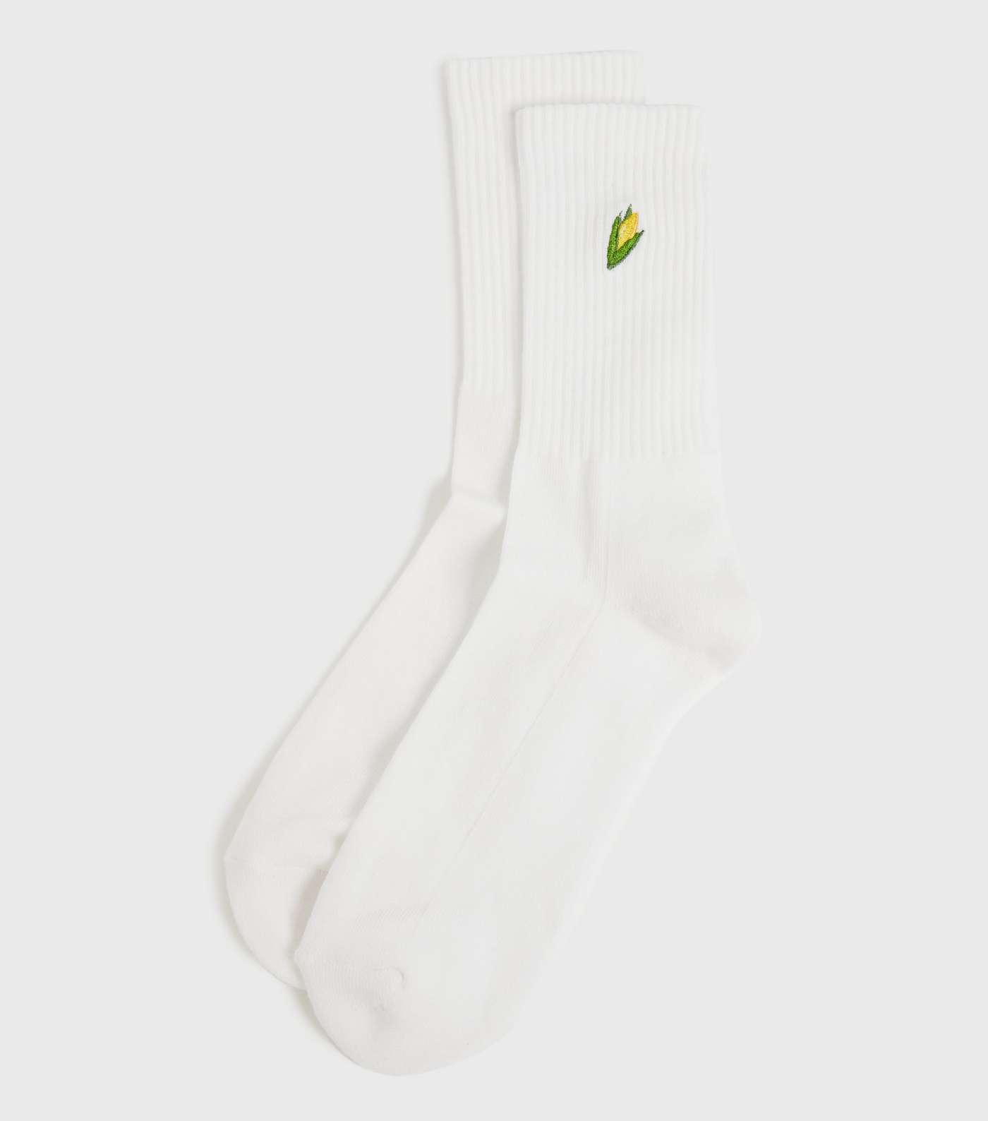 White Sweetcorn Embroidered Ribbed Socks