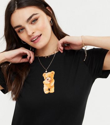 Black Teddy Bear T-Shirt | New Look