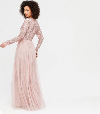 Maya Tall Pink Sequin Long Sleeve Maxi 
