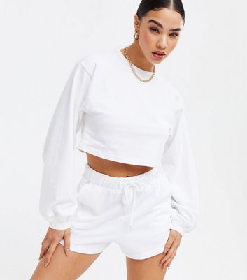 white long sleeve crop top sweatshirt