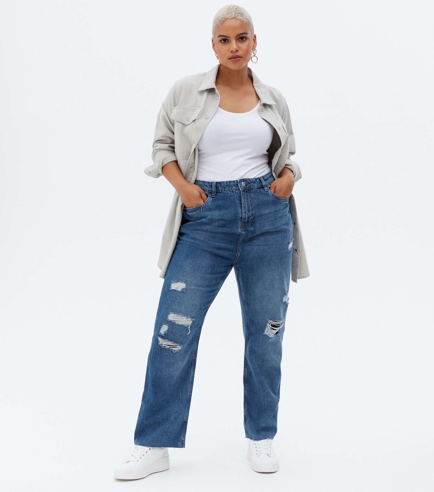 Urban Bliss Curves Blue Ripped Wide Leg Jeans