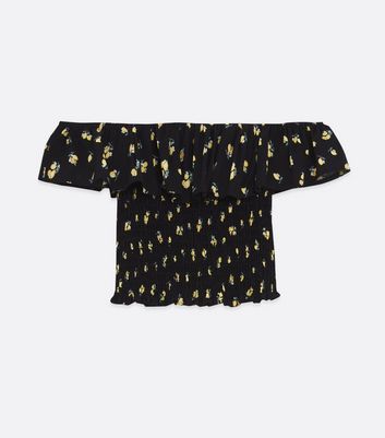 Black Lemon Shirred Bardot Top New Look