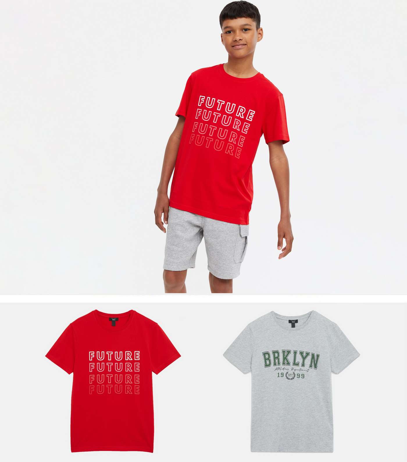 Boys 2 Pack Red and Grey Logo T-Shirts