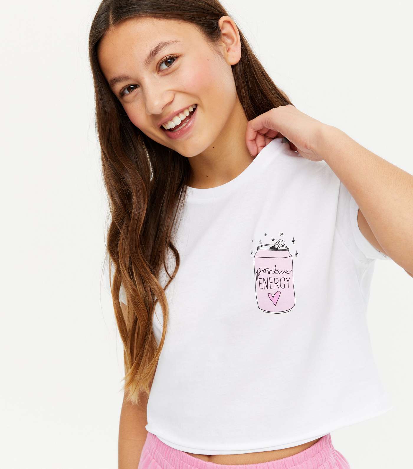 Girls White Positive Energy Logo T-Shirt