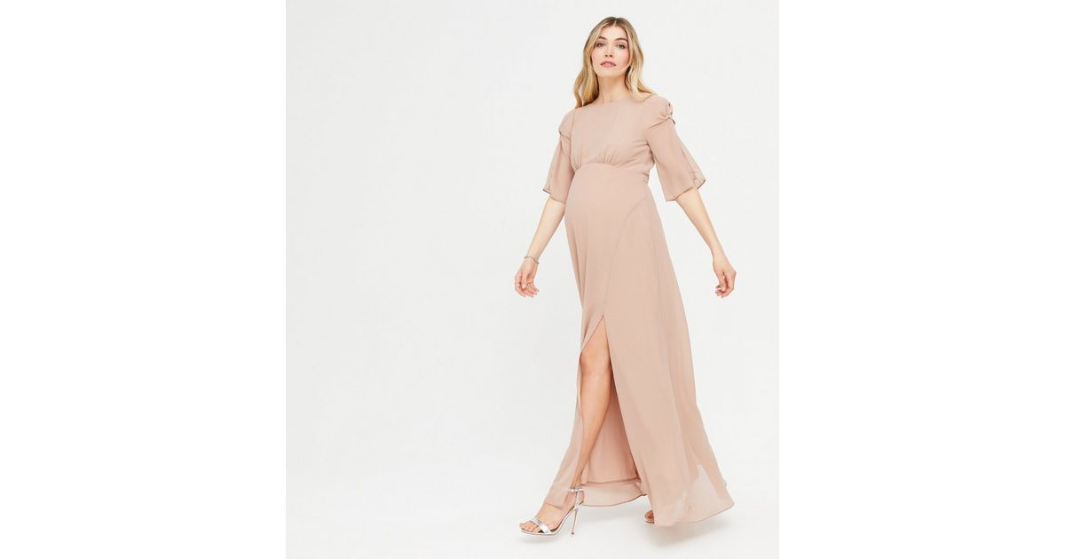 TFNC Maternity Mink Knot Sleeve Split Maxi Dress | New Look