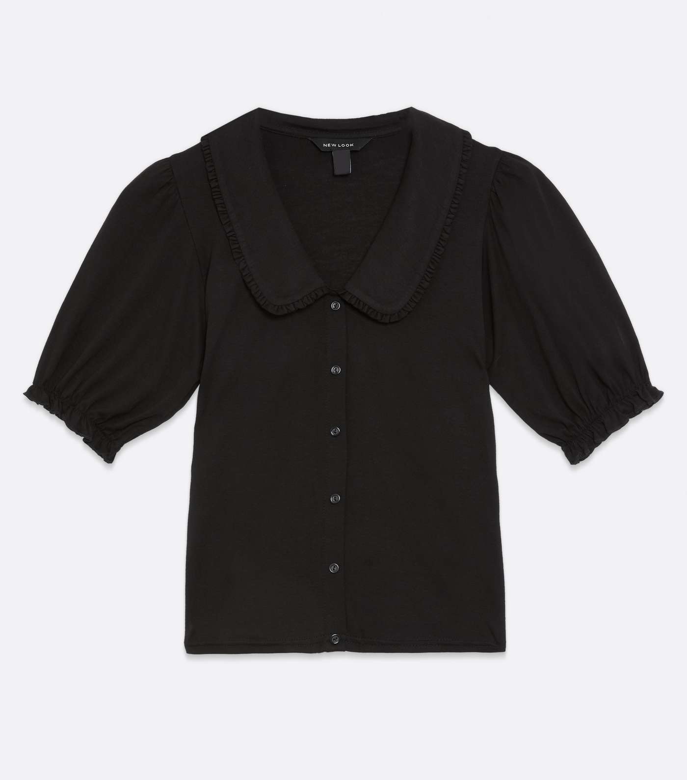 Black Frill Collar Button Front T-Shirt Image 5