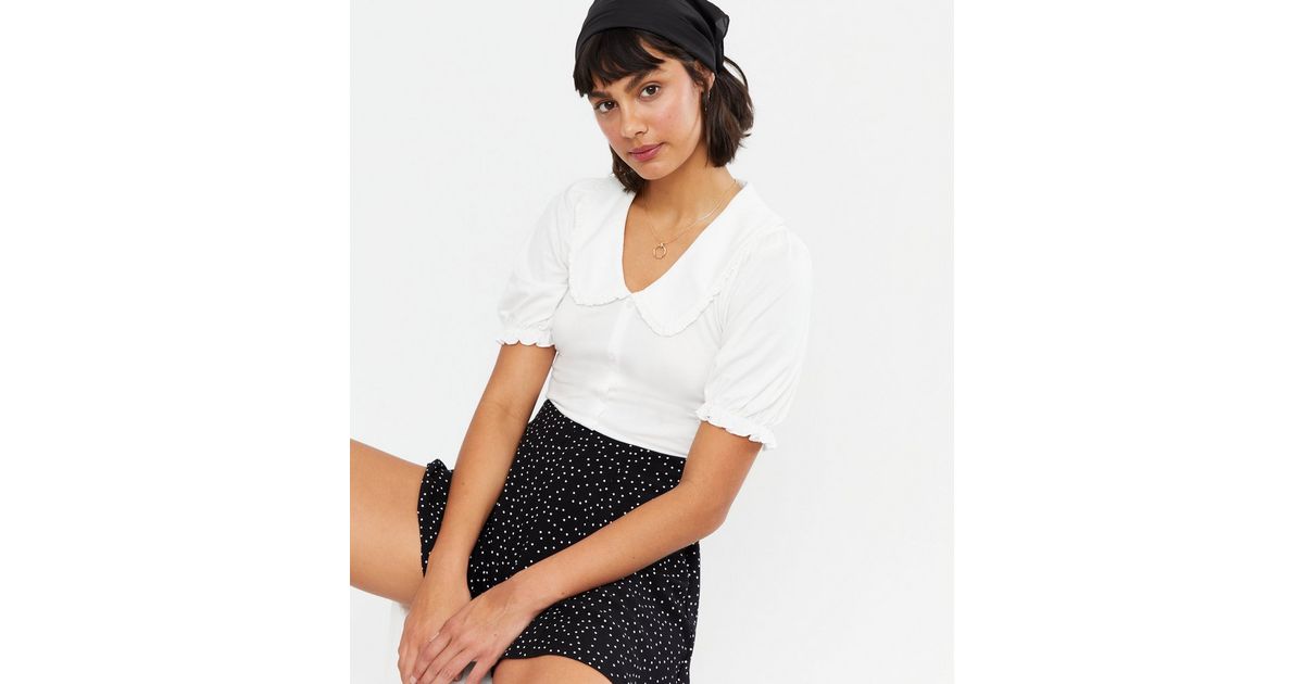 White Frill Collar Button Front T-Shirt | New Look