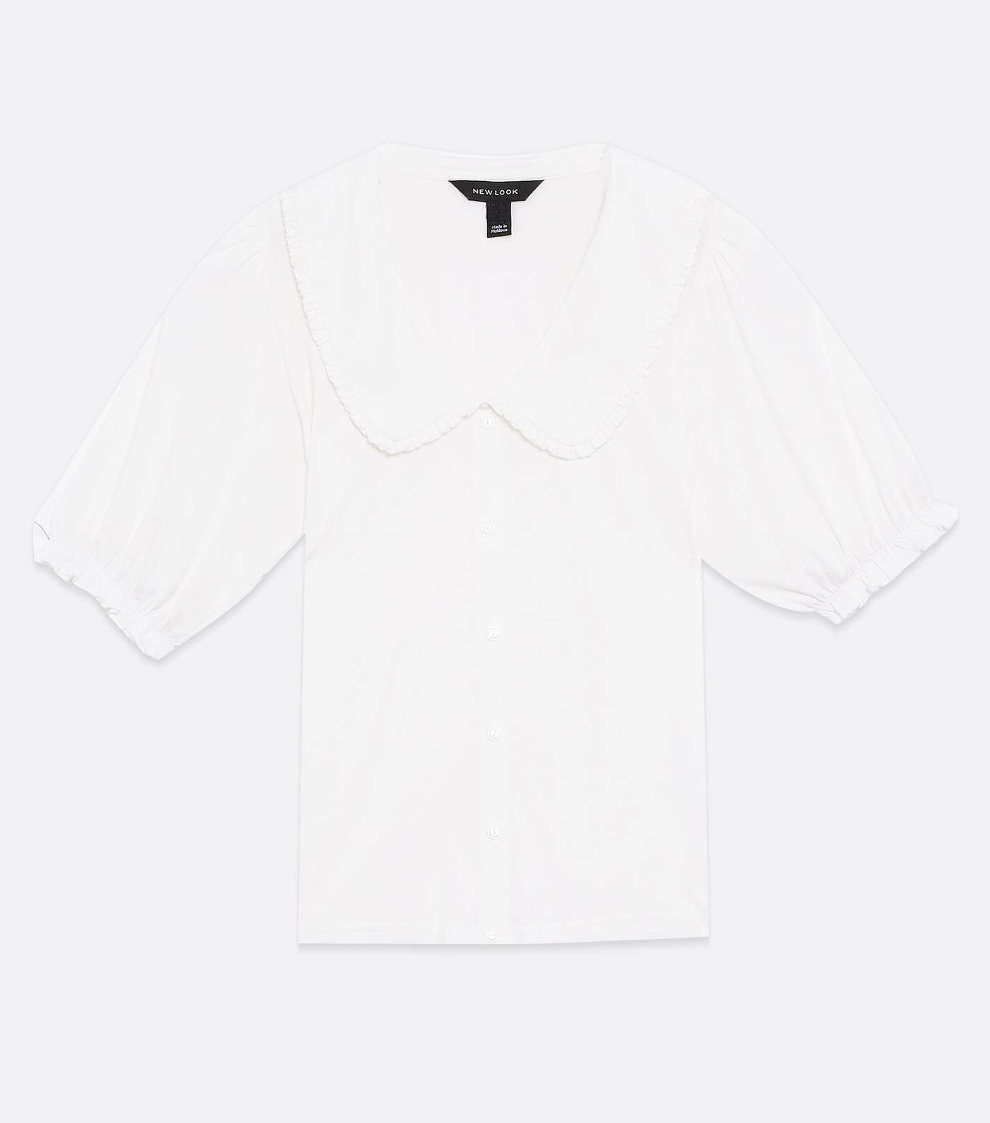 White Frill Collar Button Front T-Shirt Image 5