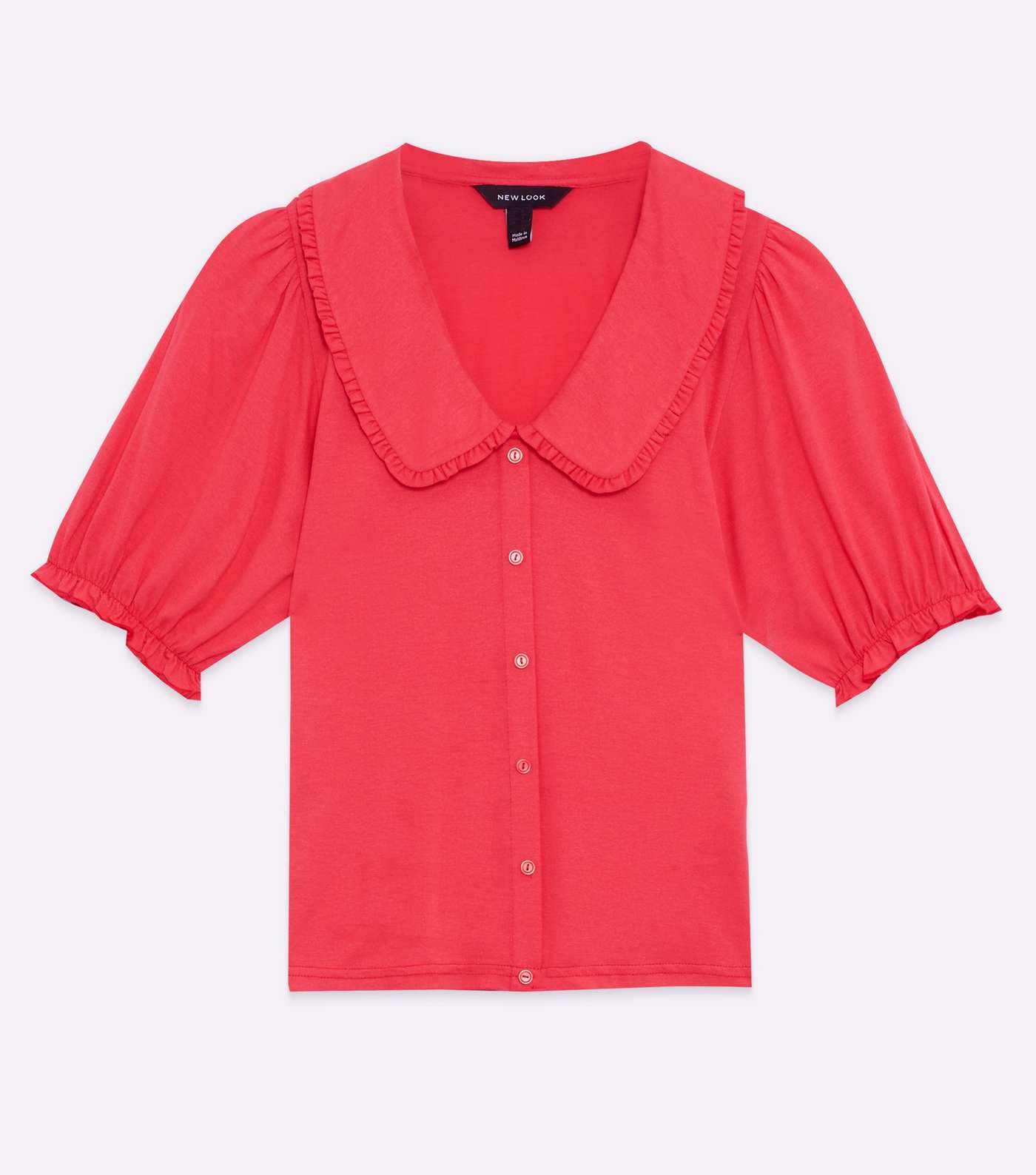 Red Frill Collar Button Front T-Shirt  Image 5