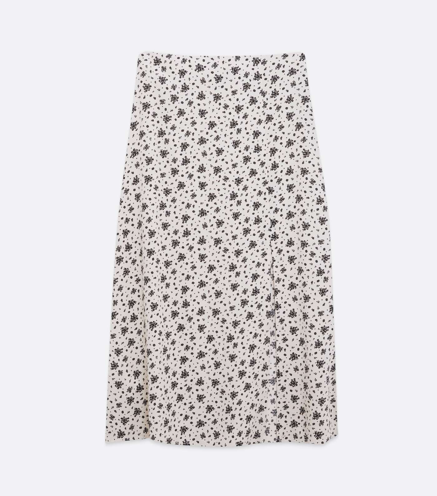 White Floral Bias Cut Side Split Midi Skirt Image 5