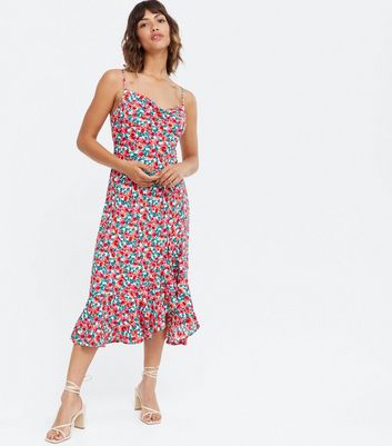 Red floral slip store dress