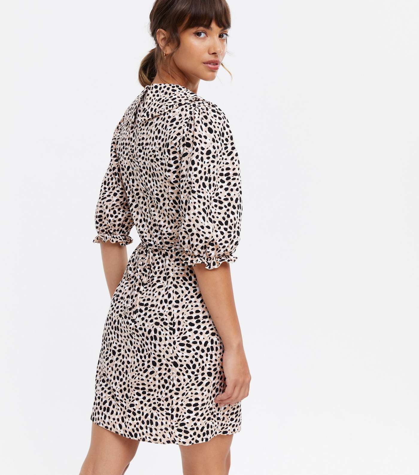 Brown Leopard Print Frill Collar Mini Dress Image 4