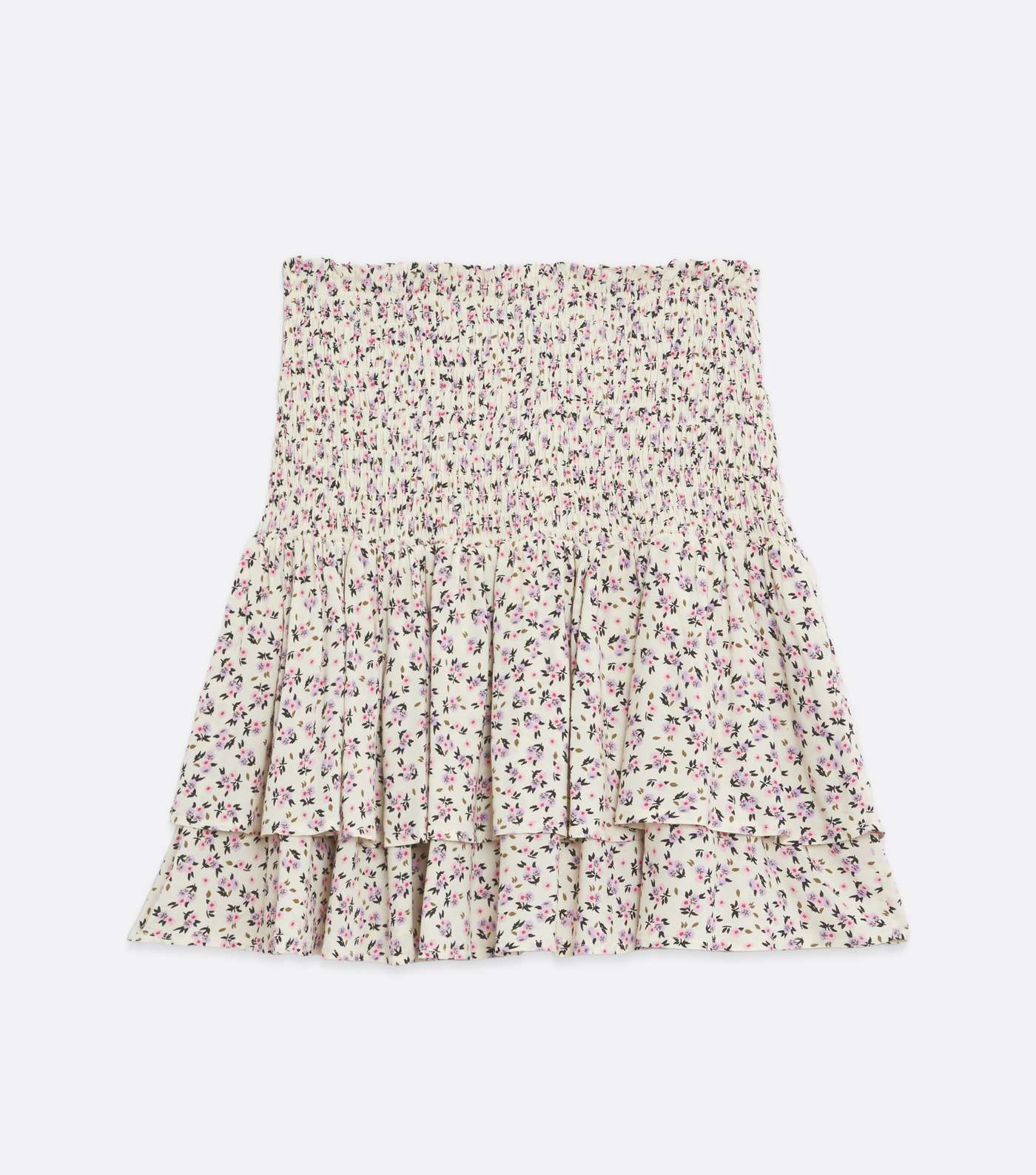 White Ditsy Floral Shirred Tiered Mini Skirt  Image 5