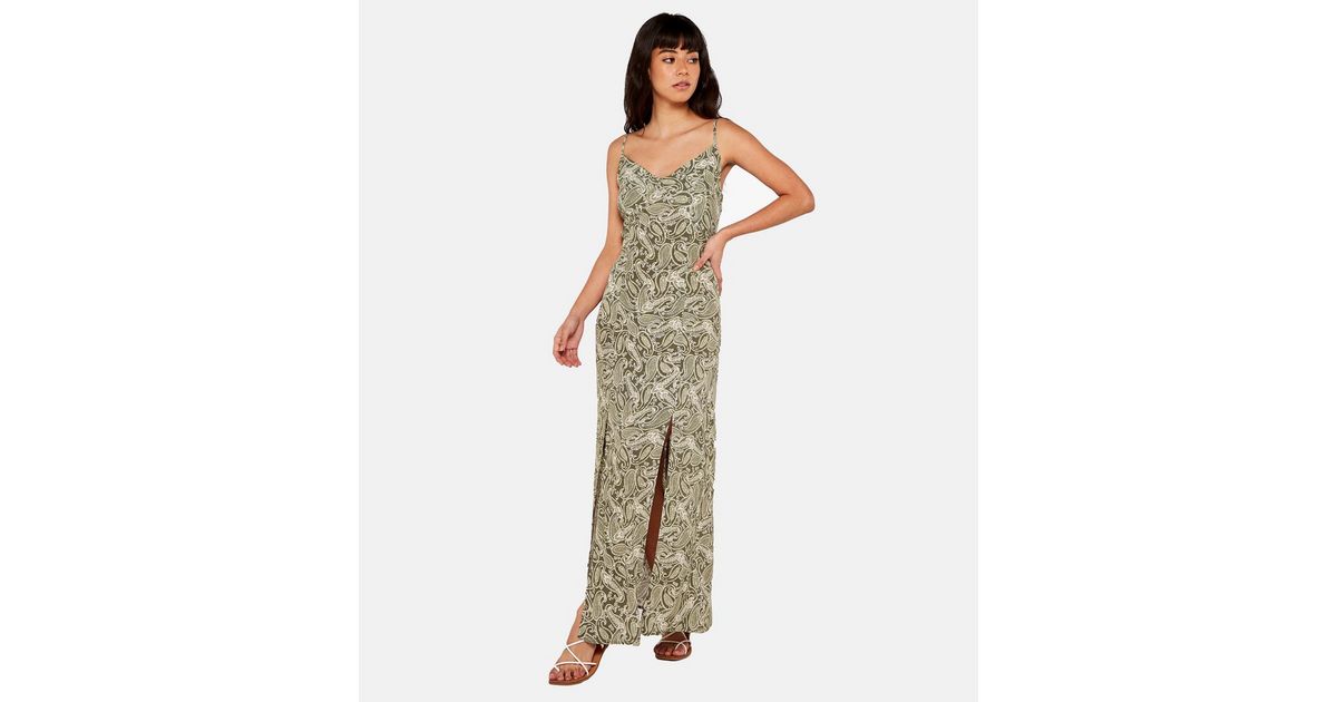 Apricot Green Paisley Split Hem Maxi Dress New Look