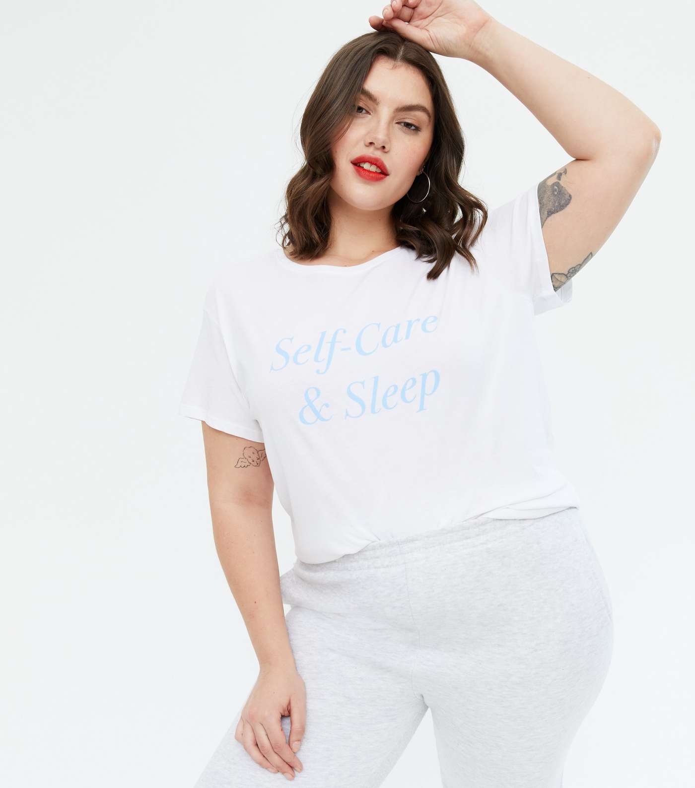 Curves White Self Care & Sleep Logo T-Shirt Image 3