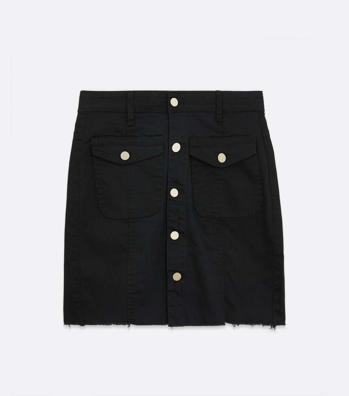 Pink Vanilla Black Denim Frayed Button Mini Skirt Image 5