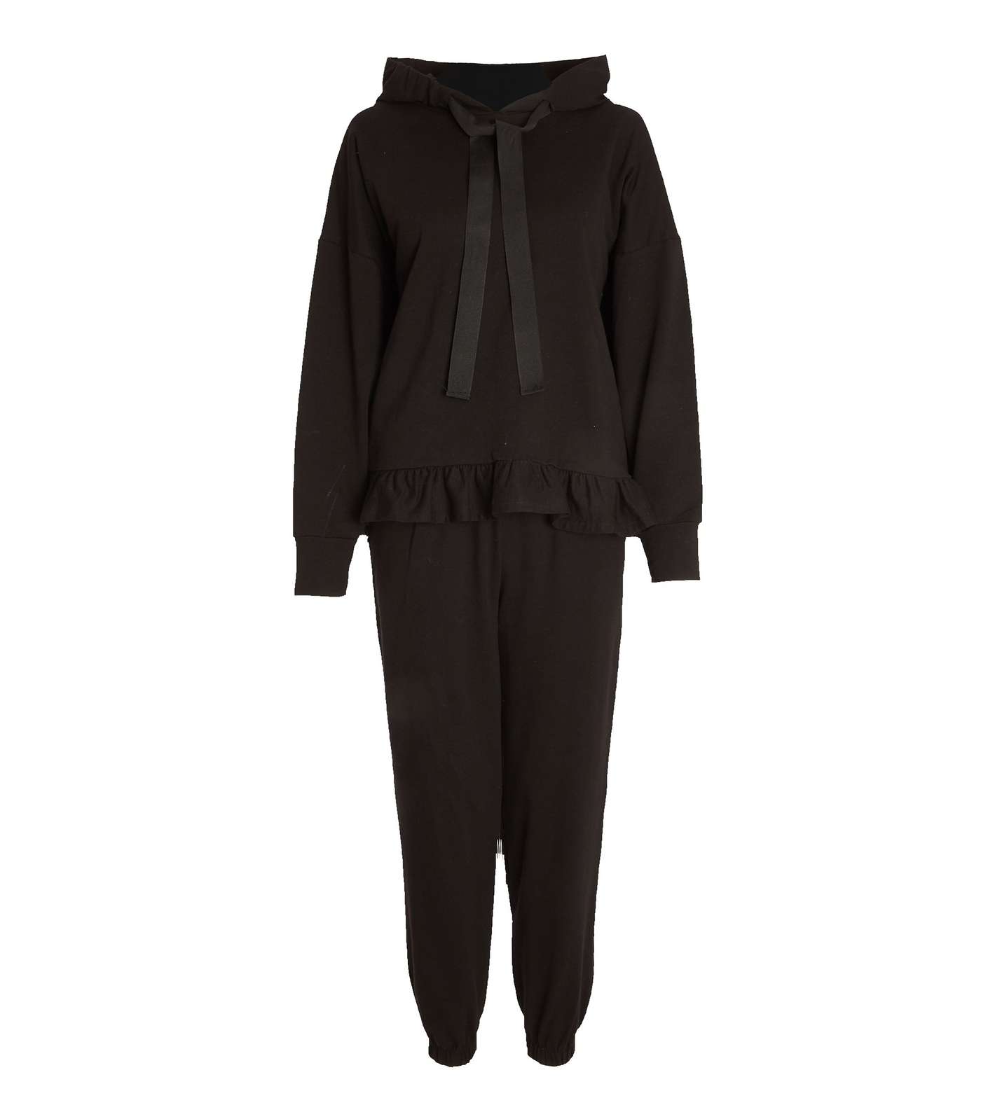 QUIZ Black Frill Hoodie and Joggers Set Image 4