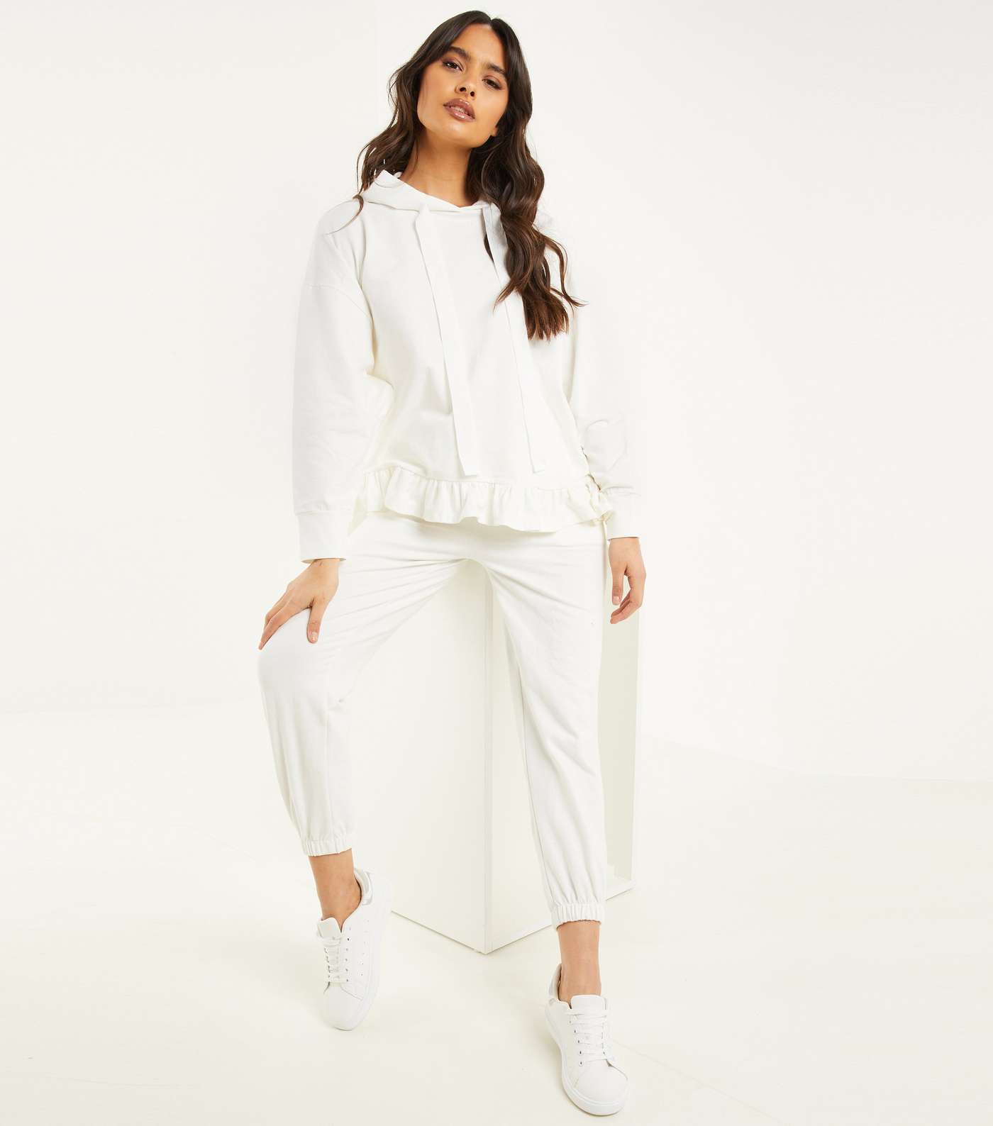 QUIZ Cream Frill Hoodie and Joggers Set