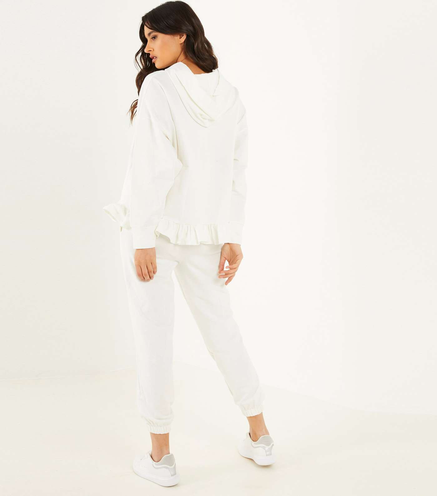 QUIZ Cream Frill Hoodie and Joggers Set Image 3