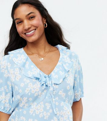 Missguided blue floral ruffle tea outlet dress