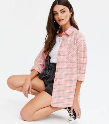 Pink Check Oversized Shirt | New Look