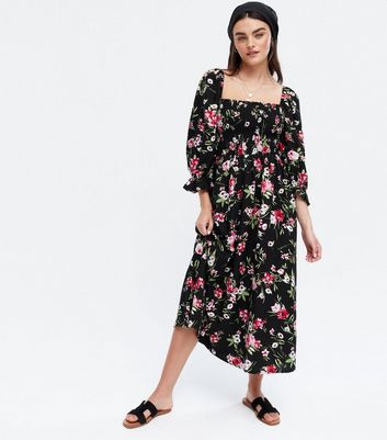 new look floral shirred dress