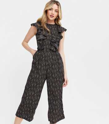 AX Paris Black Floral Frill Crop Jumpsuit