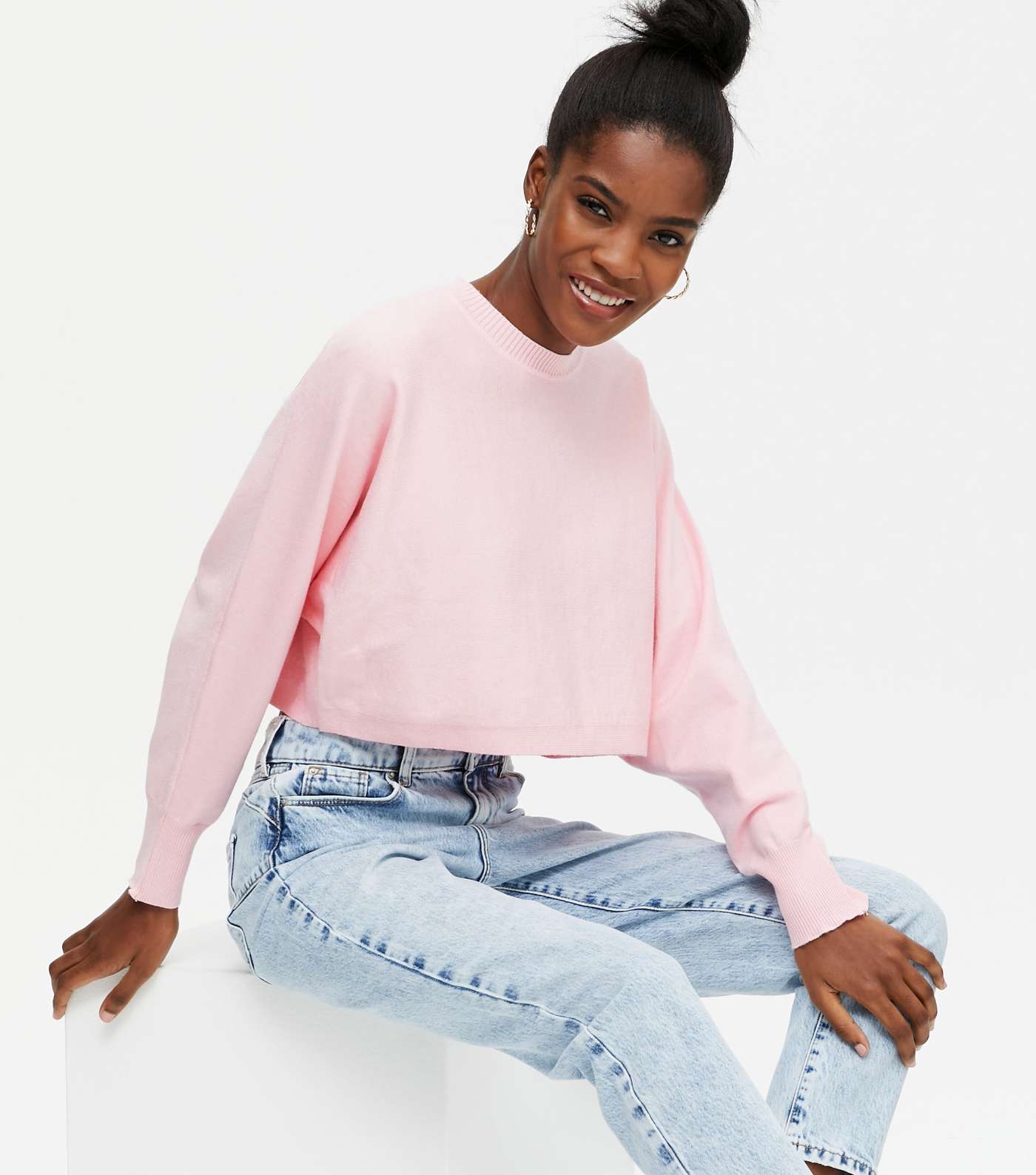 Pink Vanilla Pink Knit Crop Sweatshirt 