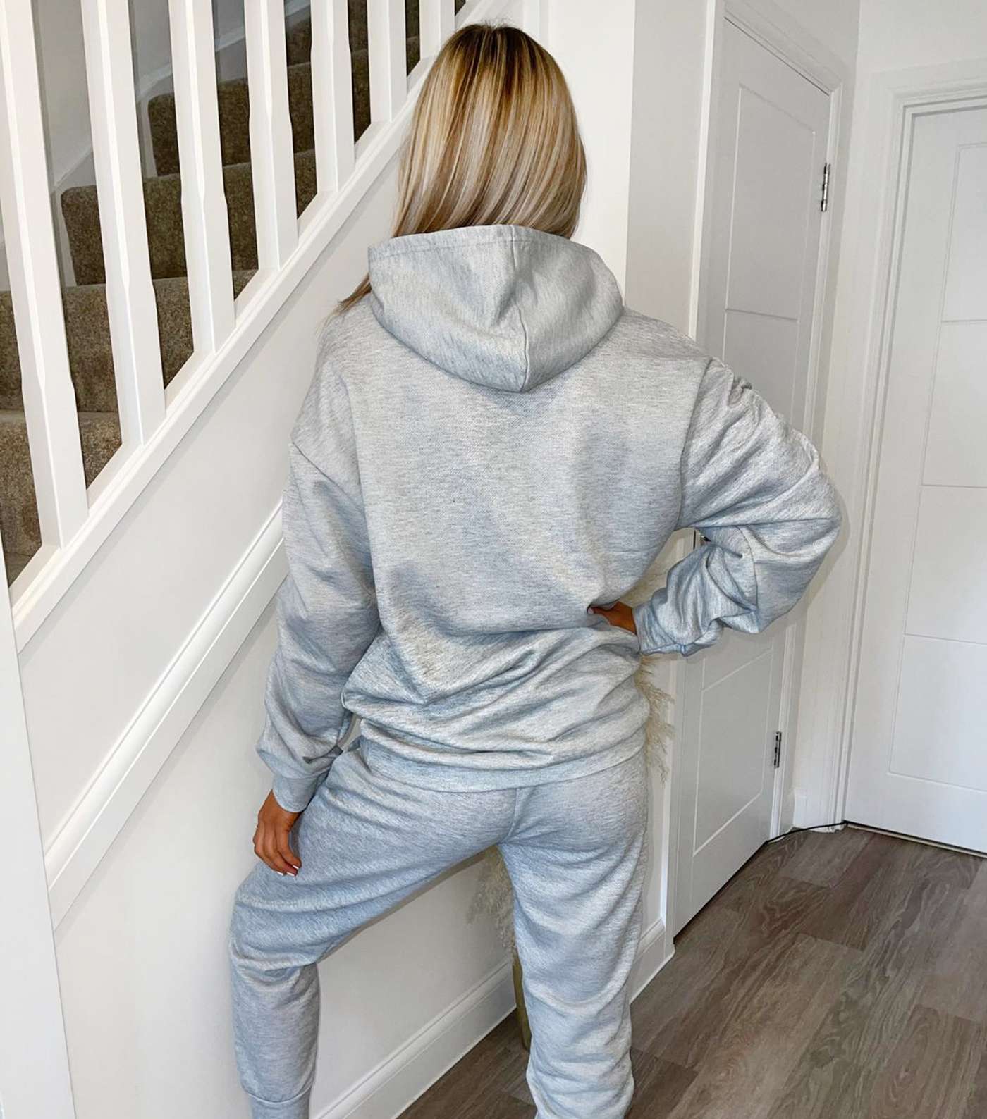 AX Paris Grey Ruched Sleeve Hoodie and Jogger Lounge Set Image 3