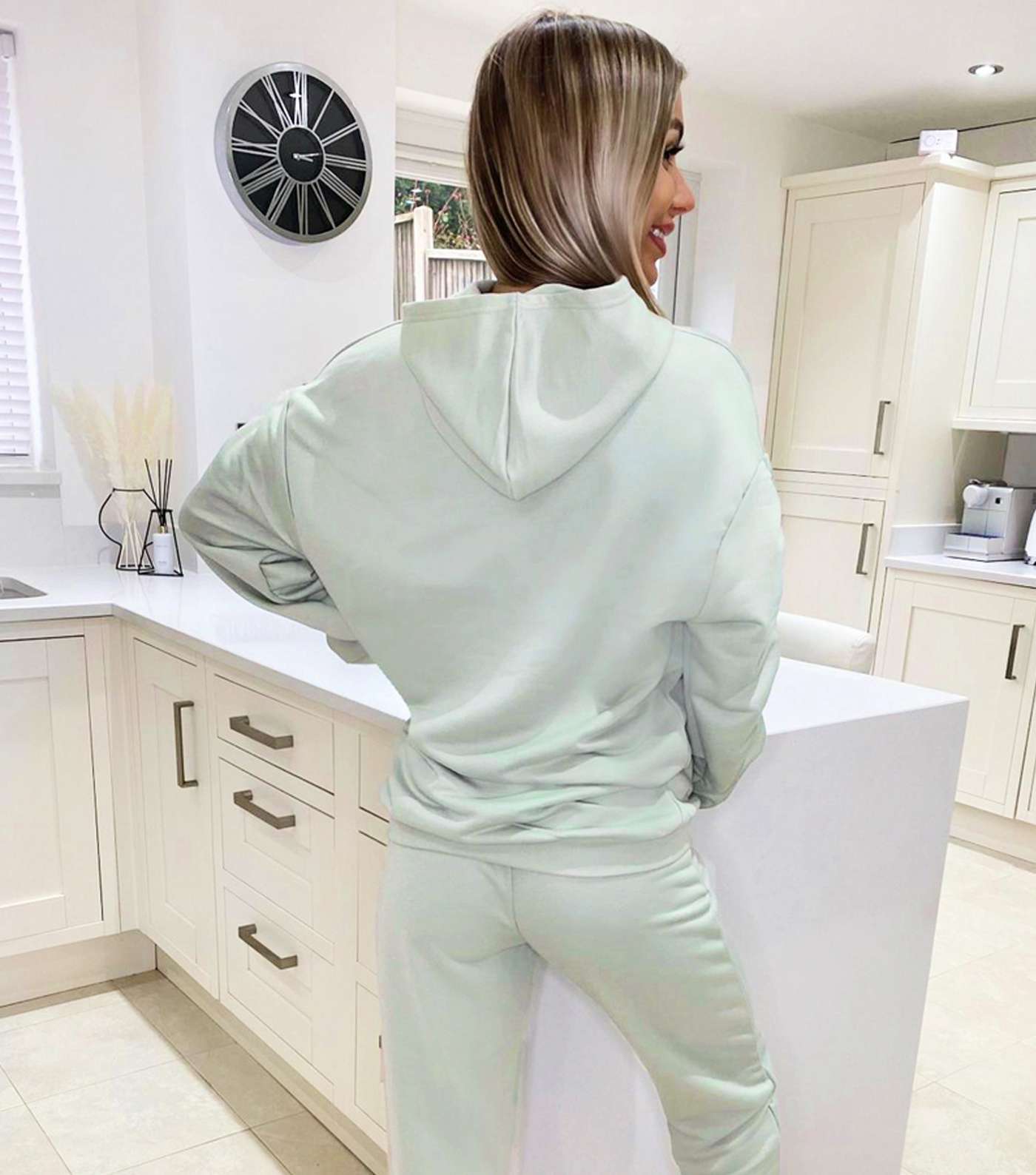 AX Paris Light Green Ruched Sleeve Hoodie and Jogger Lounge Set Image 3