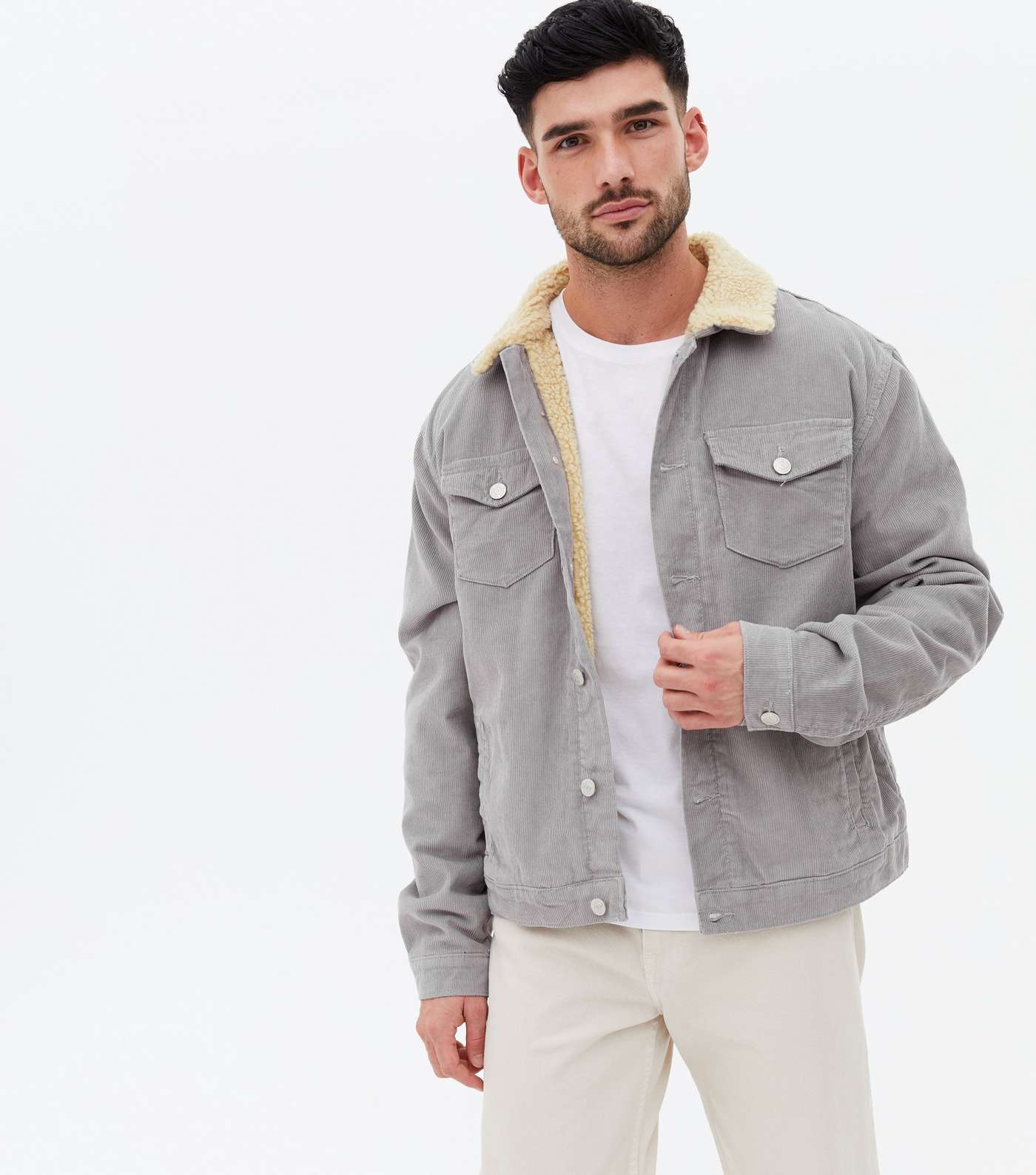 Grey Cord Teddy Lined Jacket | New Look