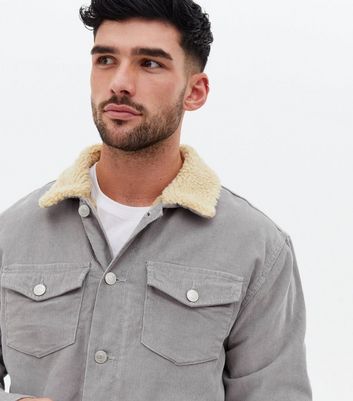 Grey Cord Teddy Lined Jacket New Look