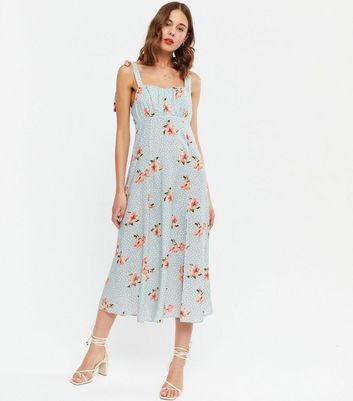 new look blue spot midi dress