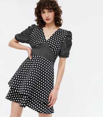 black puff sleeve skater dress