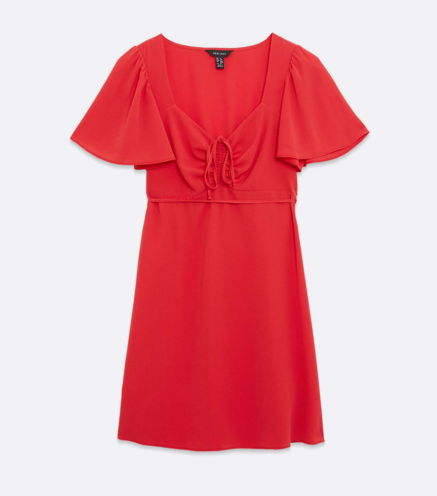 Red Ruched Tie Front Flutter Sleeve Mini Dress Image 5