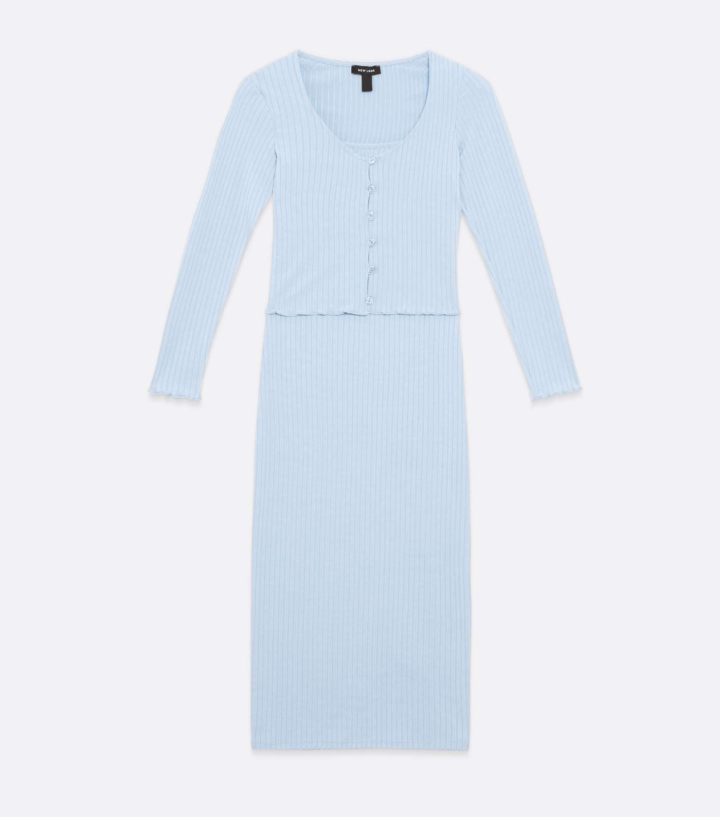 Pale Blue Ribbed Strappy Midi Dress and Cardigan Set Image 5