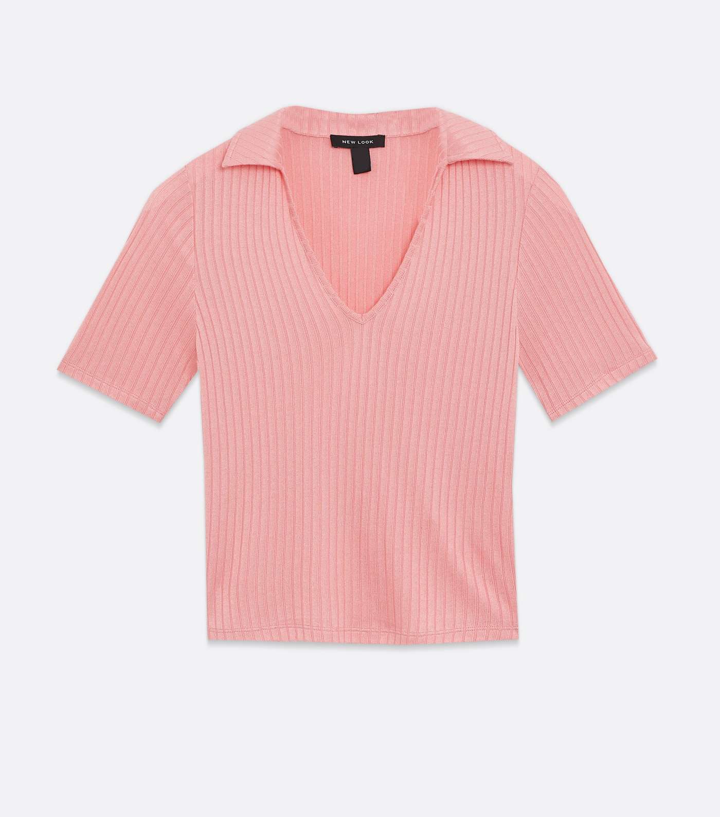 Bright Pink Ribbed Fine Knit Polo T-Shirt  Image 5