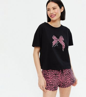 Black Leopard Print Bow Logo Short 