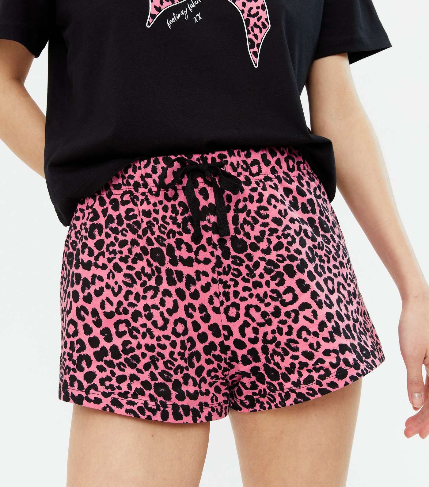 Black Leopard Print Bow Logo Short Pyjama Set Image 3