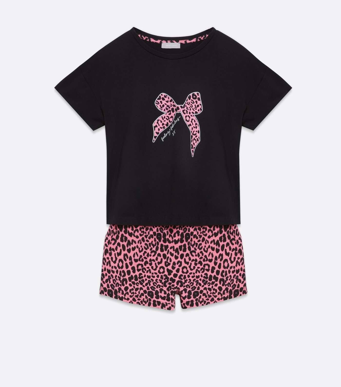 Black Leopard Print Bow Logo Short Pyjama Set Image 5
