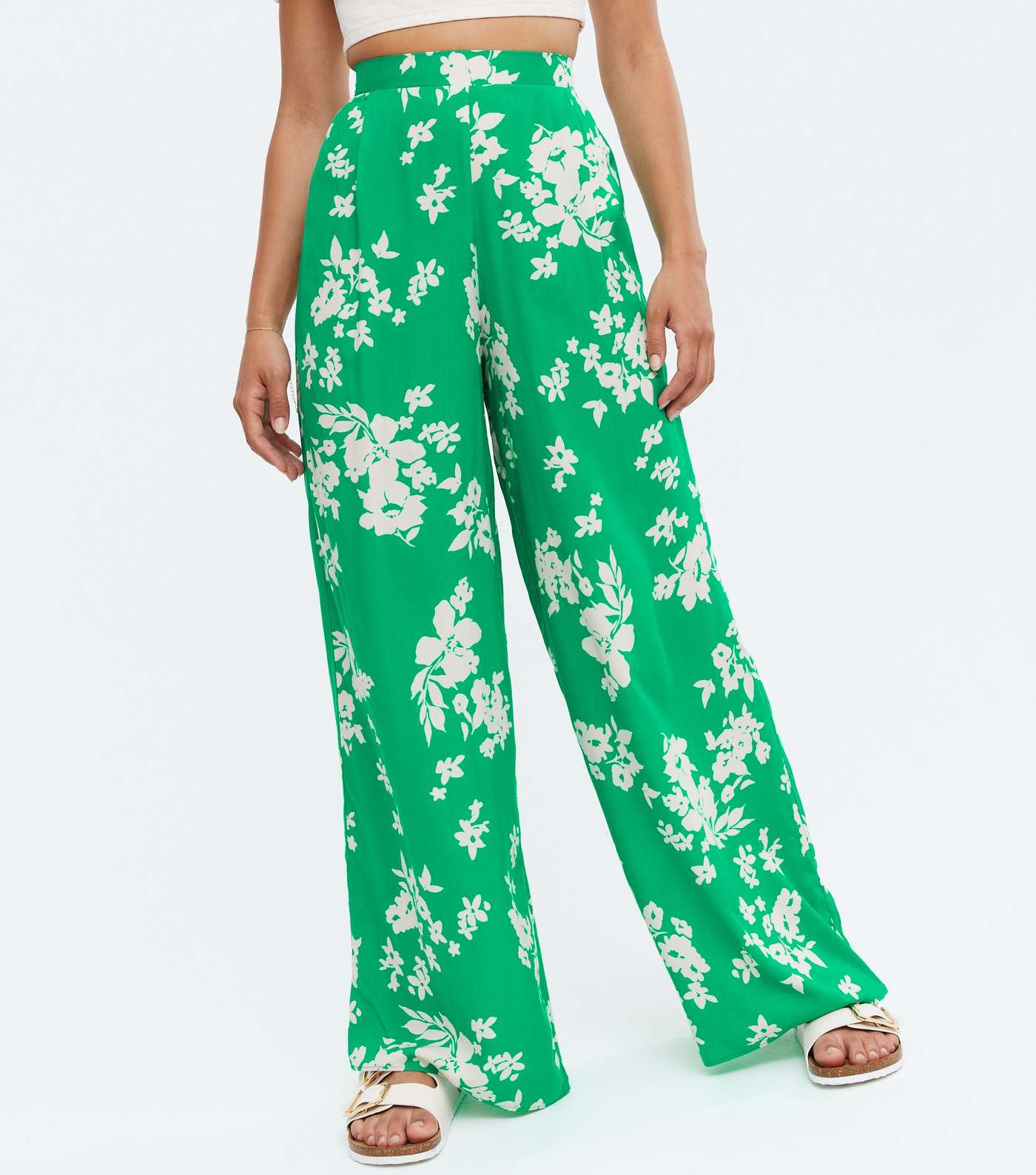 Green Floral Wide Leg Trousers Image 2
