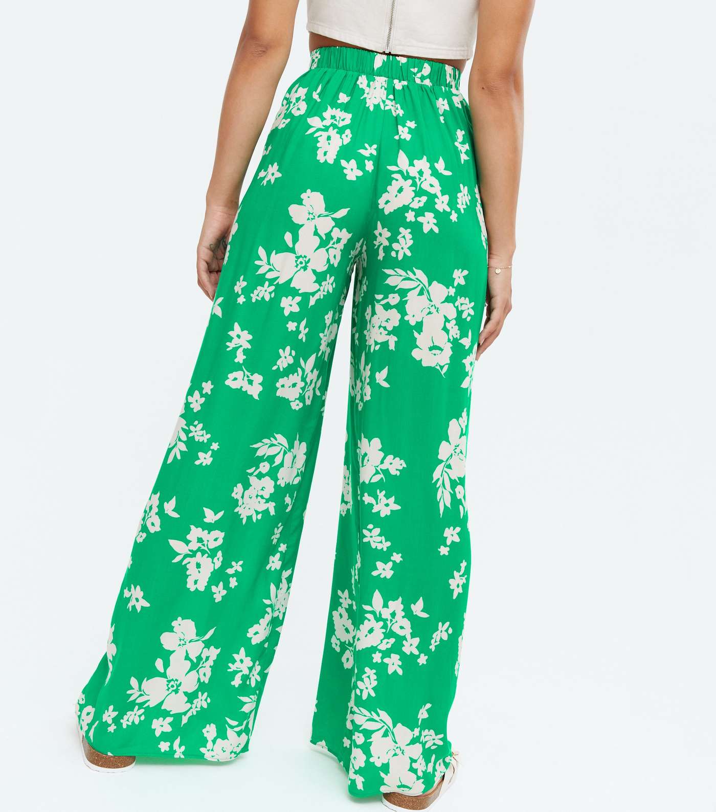 Green Floral Wide Leg Trousers Image 4