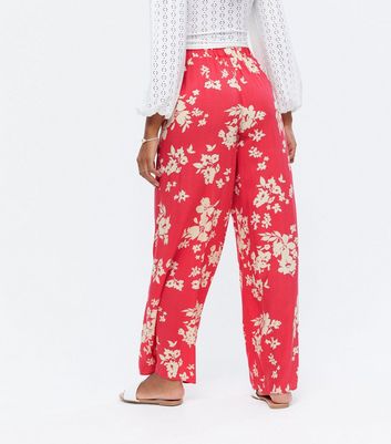 Click to view product details and reviews for Red Floral Wide Leg Trousers New Look.