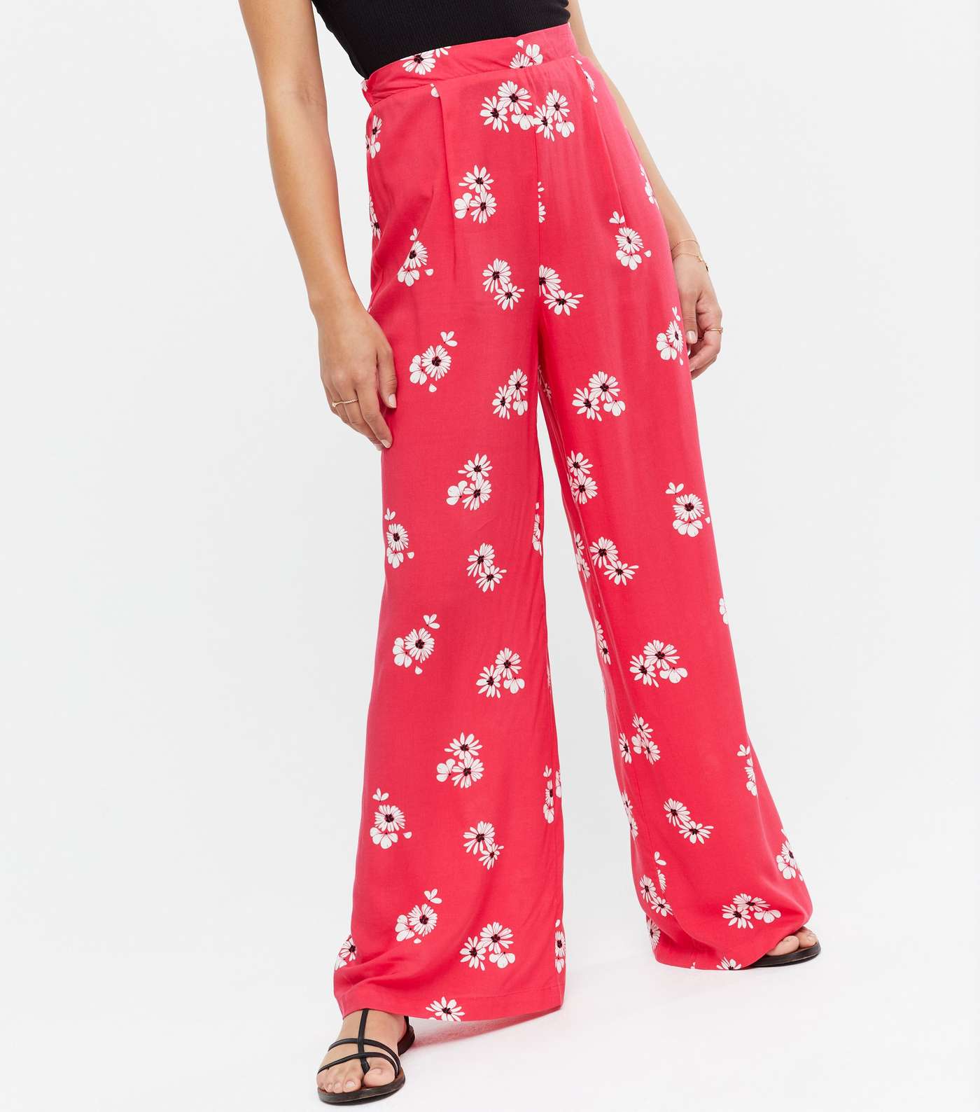 Red Floral High Waist Wide Leg Trousers Image 2